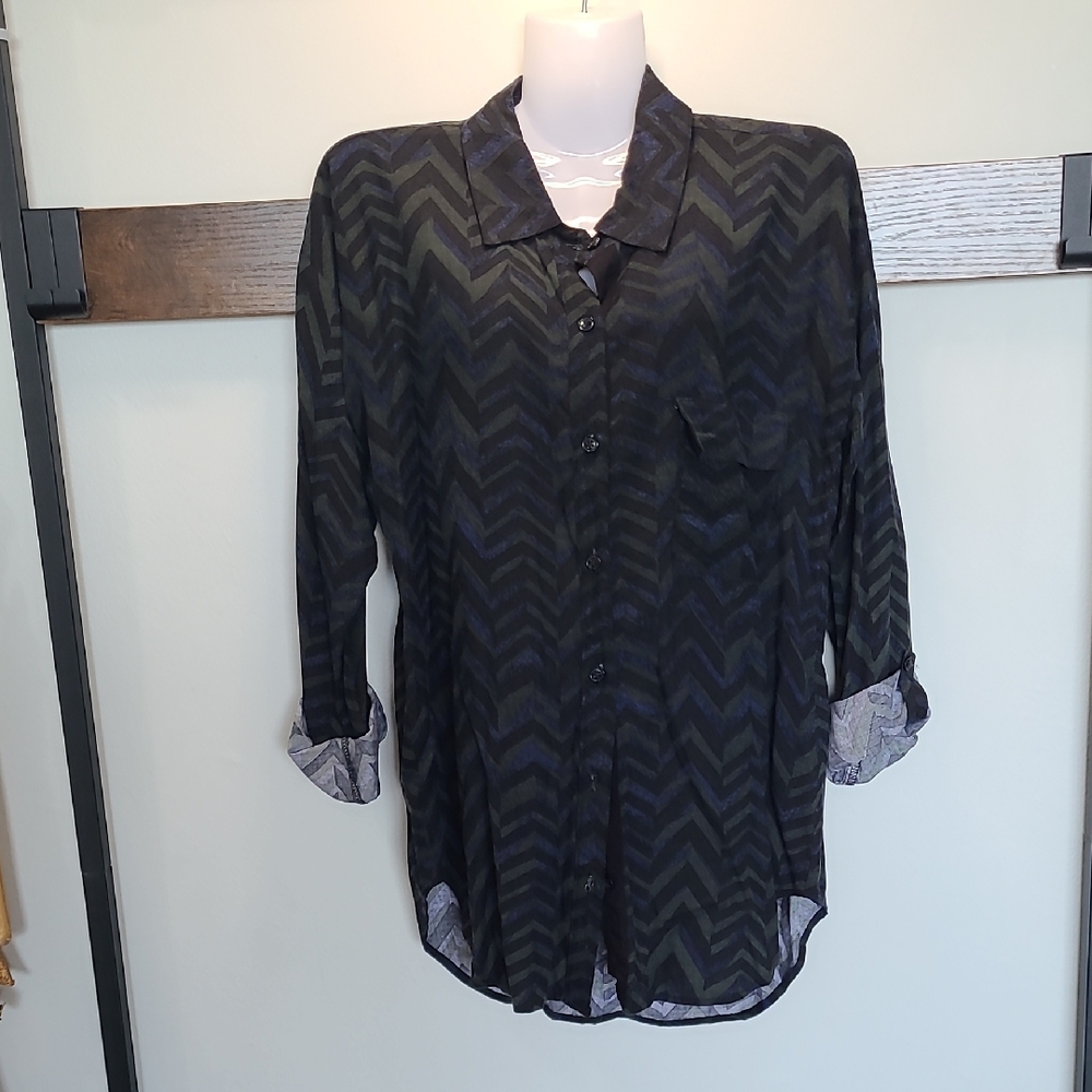 Y2K Grunge Black Green Navy Chevron Women's Blouse (🛍 Bundle ANY 6/$36)